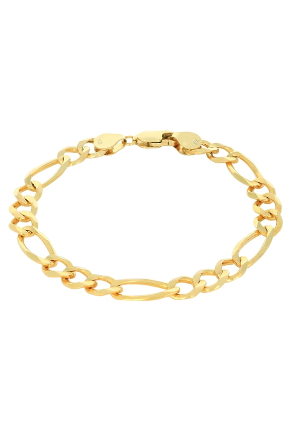 10K Real Yellow Gold Solid Figaro Link Chain Bracelet 7"-9" (2.25mm-9.5mm) Italian Jewelry for Men & Women