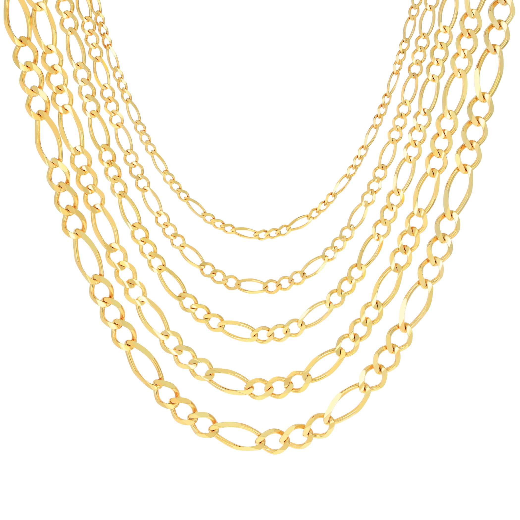 Nuragold 10K Real Yellow Gold Solid Figaro Link Chain Necklace 16"-30" (1.75mm-9.5mm) Italian Jewelry for Men & Women