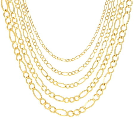Nuragold 10K Real Yellow Gold Solid Figaro Link Chain Necklace 16"-30" (1.75mm-9.5mm) Italian Jewelry for Men & Women