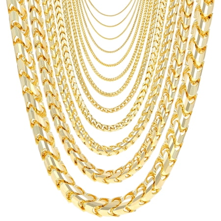 Nuragold 10K Real Yellow Gold Solid Franco Diamond Cut Chain Necklace 16"-30" (0.6mm-6mm) Italian Jewelry for Men & Women