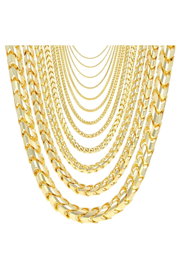 10K Real Yellow Gold Solid Franco Diamond Cut Chain Necklace 16"-30" (0.6mm-6mm) Italian Jewelry for Men & Women