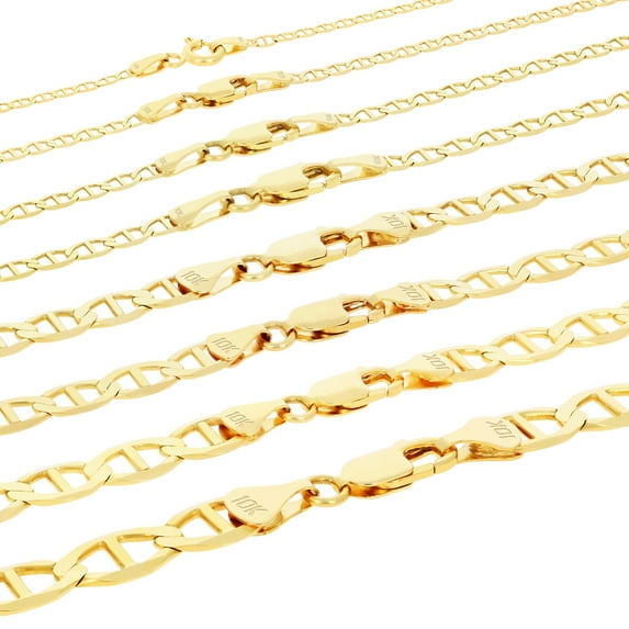 Nuragold 10K Real Yellow Gold Solid Mariner Chain Anchor Link Necklace 16"-30" (2mm-9mm) Italian Jewelry for Men & Women
