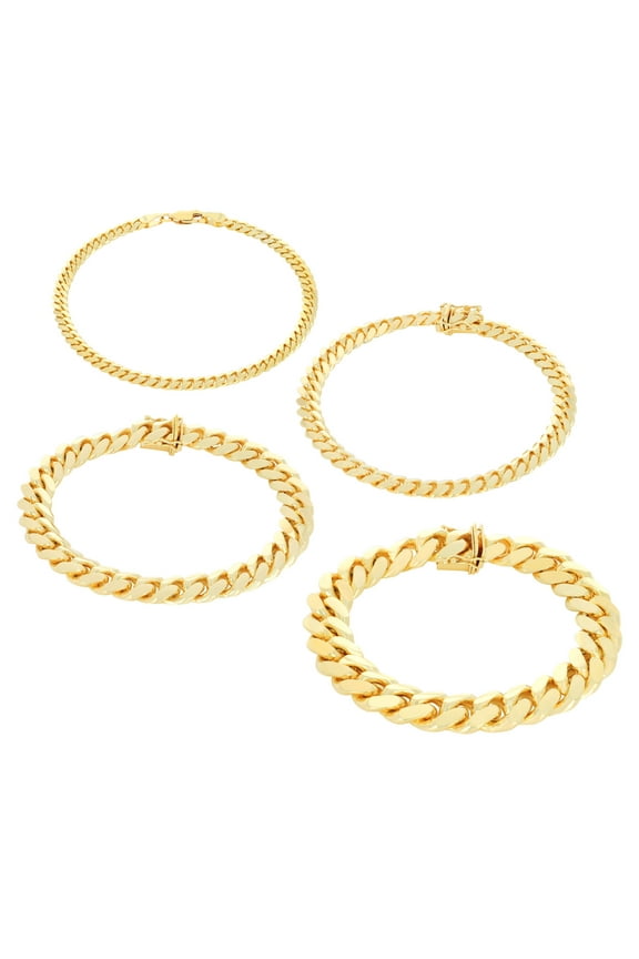 10K Real Yellow Gold Solid Miami Cuban Link Chain Bracelet 7"-9" (2.7mm-10mm) Italian Jewelry for Men & Women