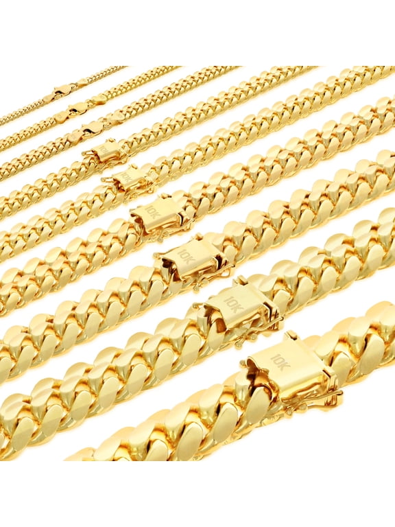 10K Real Yellow Gold Solid Miami Cuban Link Chain Necklace 16"-30" (2.7mm-10mm) Italian Jewelry for Men & Women