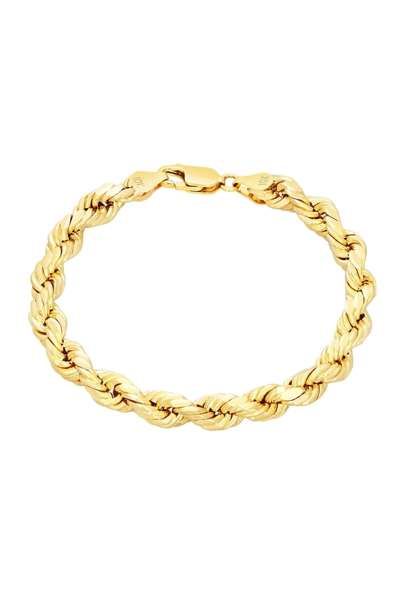 10K Real Yellow Gold Solid Rope Diamond Cut Chain Bracelet 7"-9" (1mm-10mm) Italian Jewelry for Men & Women