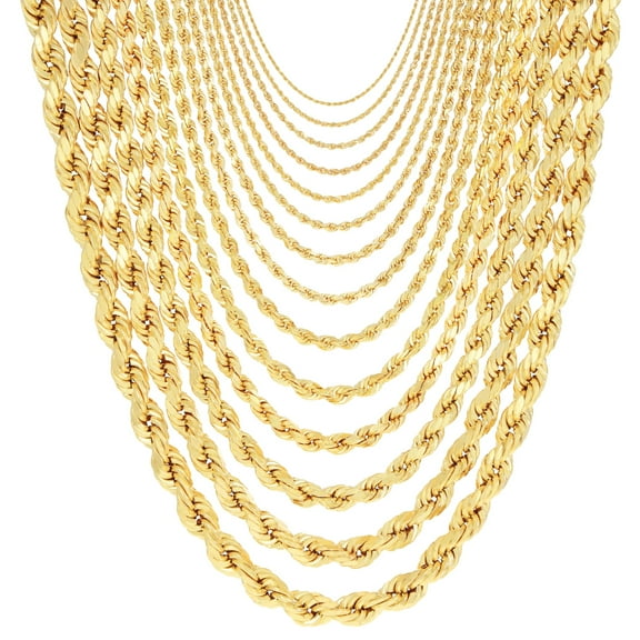 Nuragold 10K Real Yellow Gold Solid Rope Diamond Cut Chain Necklace 16"-30" (1mm-10mm) Italian Jewelry for Men & Women