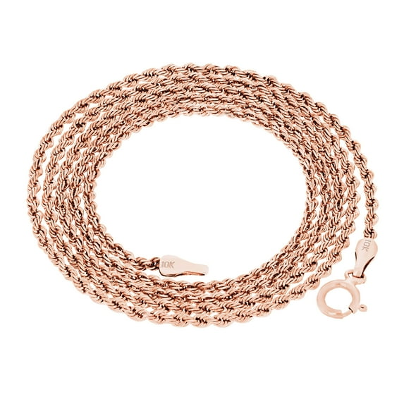Nuragold 10k Real Rose Gold 1.5mm Rope Chain Diamond Cut Necklace (16"-24") Dainty Italian Jewelry for Men & Women