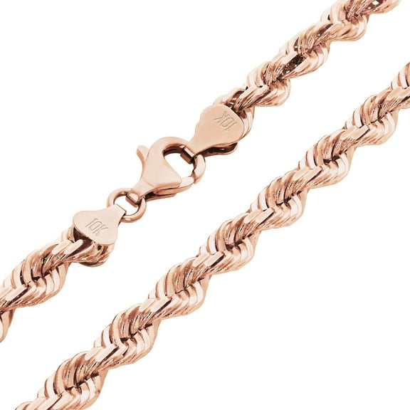 Nuragold 10k Real Rose Gold 6mm Rope Chain Diamond Cut Necklace (18"-30") Italian Jewelry for Men