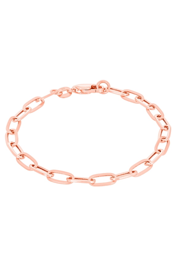 10k Real Rose Gold Paperclip 2mm Elongated Cable Link Bracelet (7"-8") Dainty Italian Jewelry for Men & Women