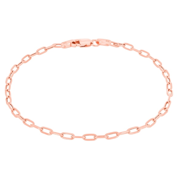 Nuragold 10k Real Rose Gold Paperclip 2mm Elongated Cable Link Bracelet (7"-8") Dainty Italian Jewelry for Men & Women