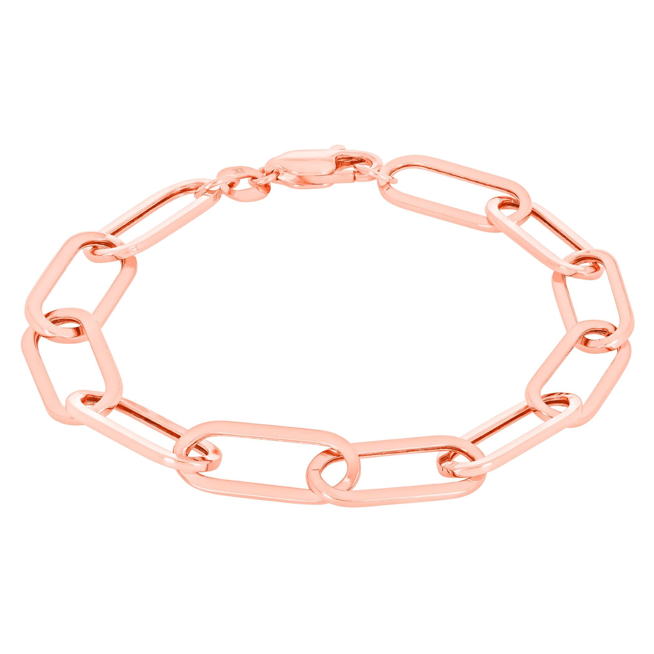 Nuragold 10k Real Rose Gold Paperclip 7mm Elongated Cable Link Bracelet (7"-8") Italian Jewelry for Men & Women