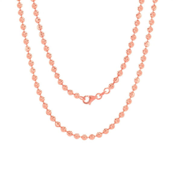 Nuragold 10k Real Rose Gold Solid Ball 3mm Moon Diamond Cut Bead Dog Tag Necklace (16"-30") Italian Jewelry for Men