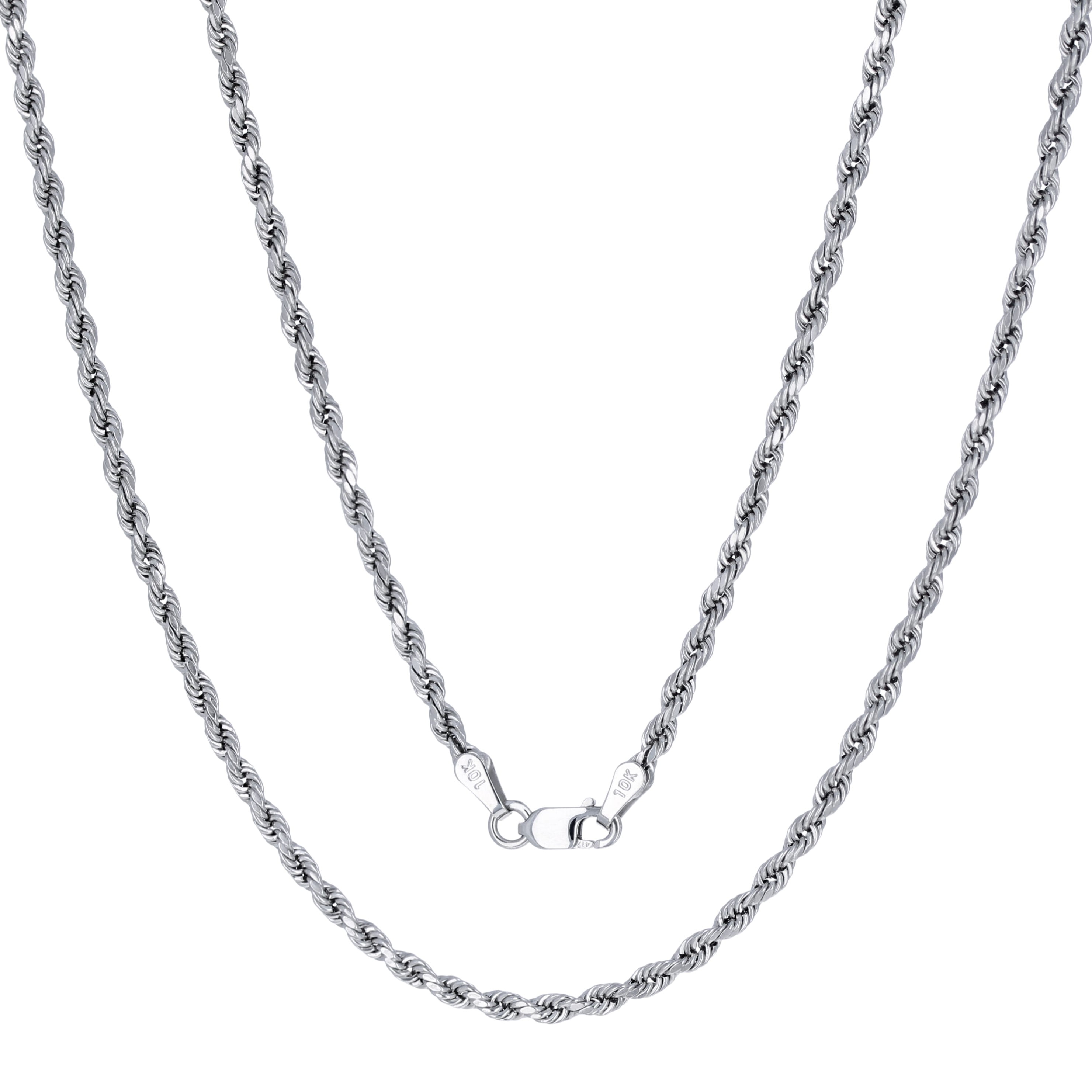 Nuragold 10k Real White Gold 2.5mm Rope Chain Diamond Cut Necklace (16"-30") Italian Jewelry for Men & Women