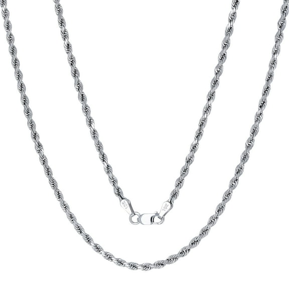 Nuragold 10k Real White Gold 2.5mm Rope Chain Diamond Cut Necklace (16"-30") Italian Jewelry for Men & Women
