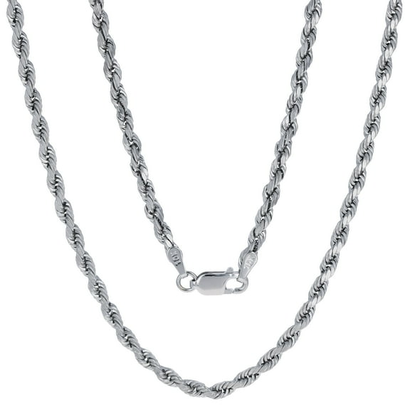 Nuragold 10k Real White Gold 3mm Rope Chain Diamond Cut Necklace (16"-30") Italian Jewelry for Men & Women