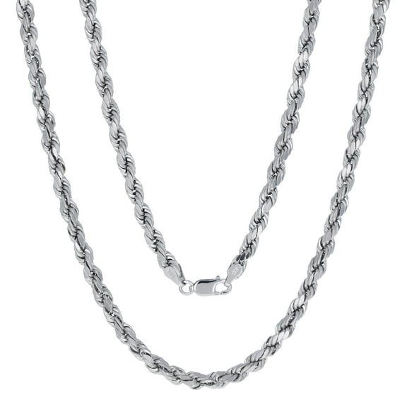 Nuragold 10k Real White Gold 4mm Rope Chain Diamond Cut Necklace (16"-30") Italian Jewelry for Men & Women
