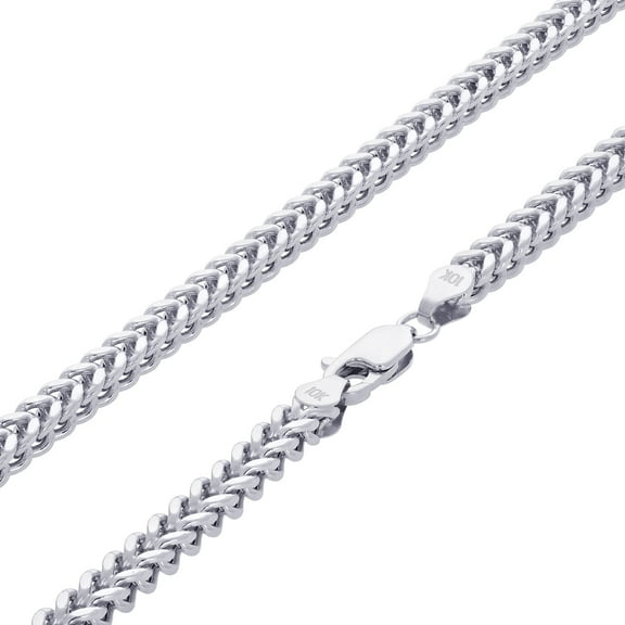 Nuragold 10k Real White Gold Franco Square 3mm Box Chain Wheat Chain Necklace (18"-26") Italian Jewelry for Men & Women