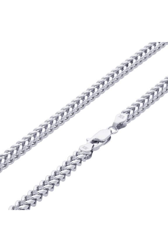 10k Real White Gold Franco Square 3mm Box Chain Wheat Chain Necklace (18"-26") Italian Jewelry for Men & Women