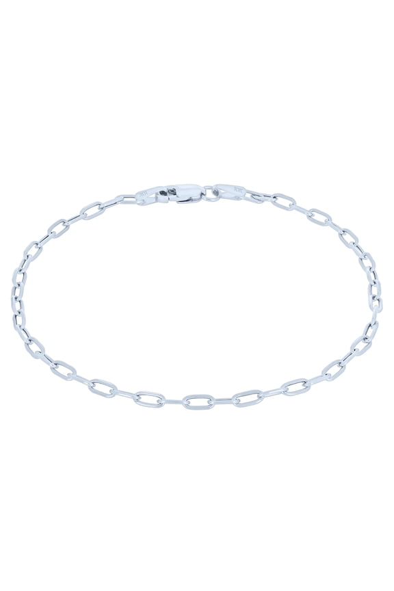 10k Real White Gold Paperclip 2mm Elongated Cable Link Bracelet (7"-8") Dainty Italian Jewelry for Men & Women