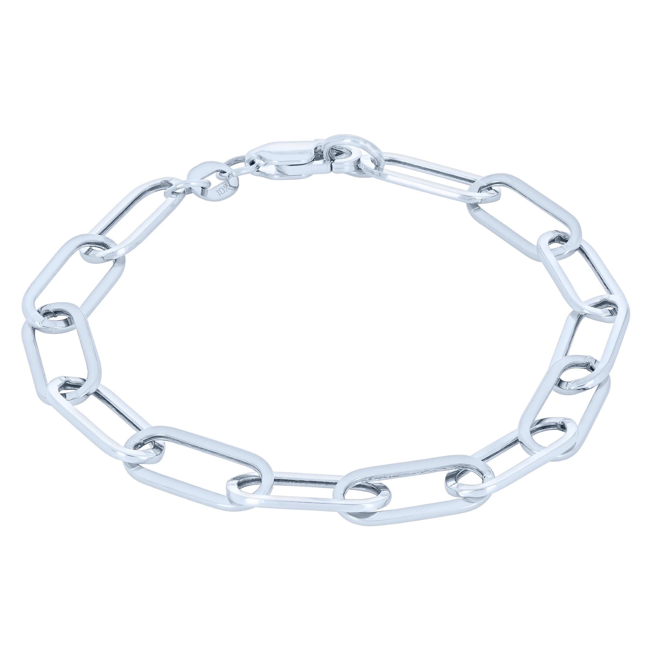 Nuragold 10k Real White Gold Paperclip 6mm Elongated Cable Link Bracelet (7"-8") Italian Jewelry for Men & Women