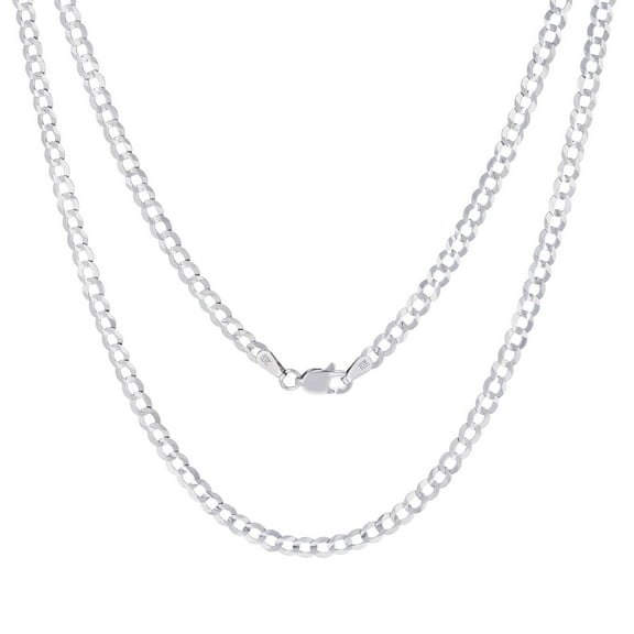 Nuragold 10k Real White Gold Solid Cuban Curb Link 4mm Chain Necklace (16"-30") Italian Jewelry for Men & Women