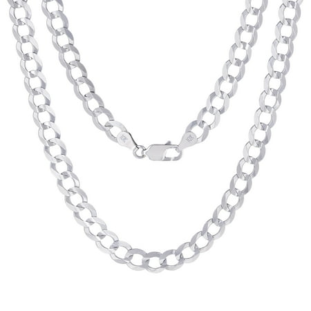Nuragold 10k Real White Gold Solid Cuban Curb Link 7mm Chain Necklace (20"-30") Italian Jewelry for Men