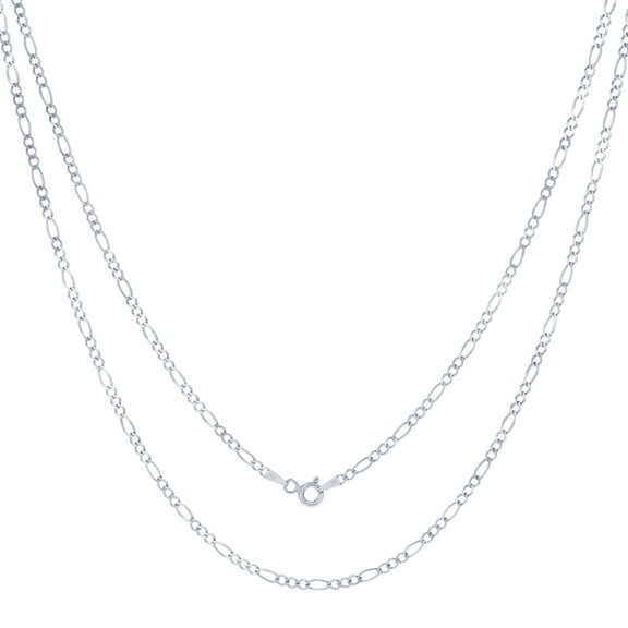 Nuragold 10k Real White Gold Solid Figaro Link 2.25mm Chain Necklace (16"-24") Italian Jewelry for Men & Women