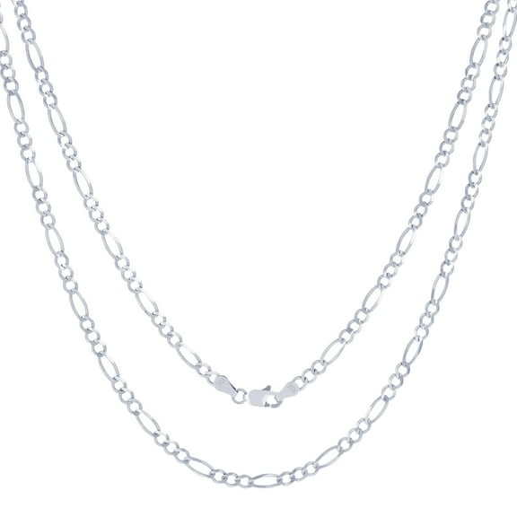Nuragold 10k Real White Gold Solid Figaro Link 3.5mm Chain Necklace (16"-26") Italian Jewelry for Men & Women