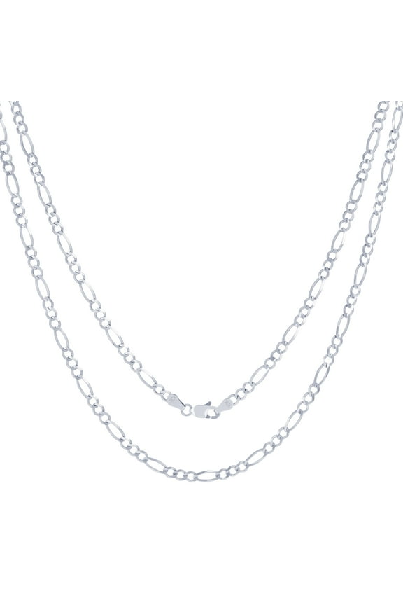 10k Real White Gold Solid Figaro Link 3.5mm Chain Necklace (16"-26") Italian Jewelry for Men & Women