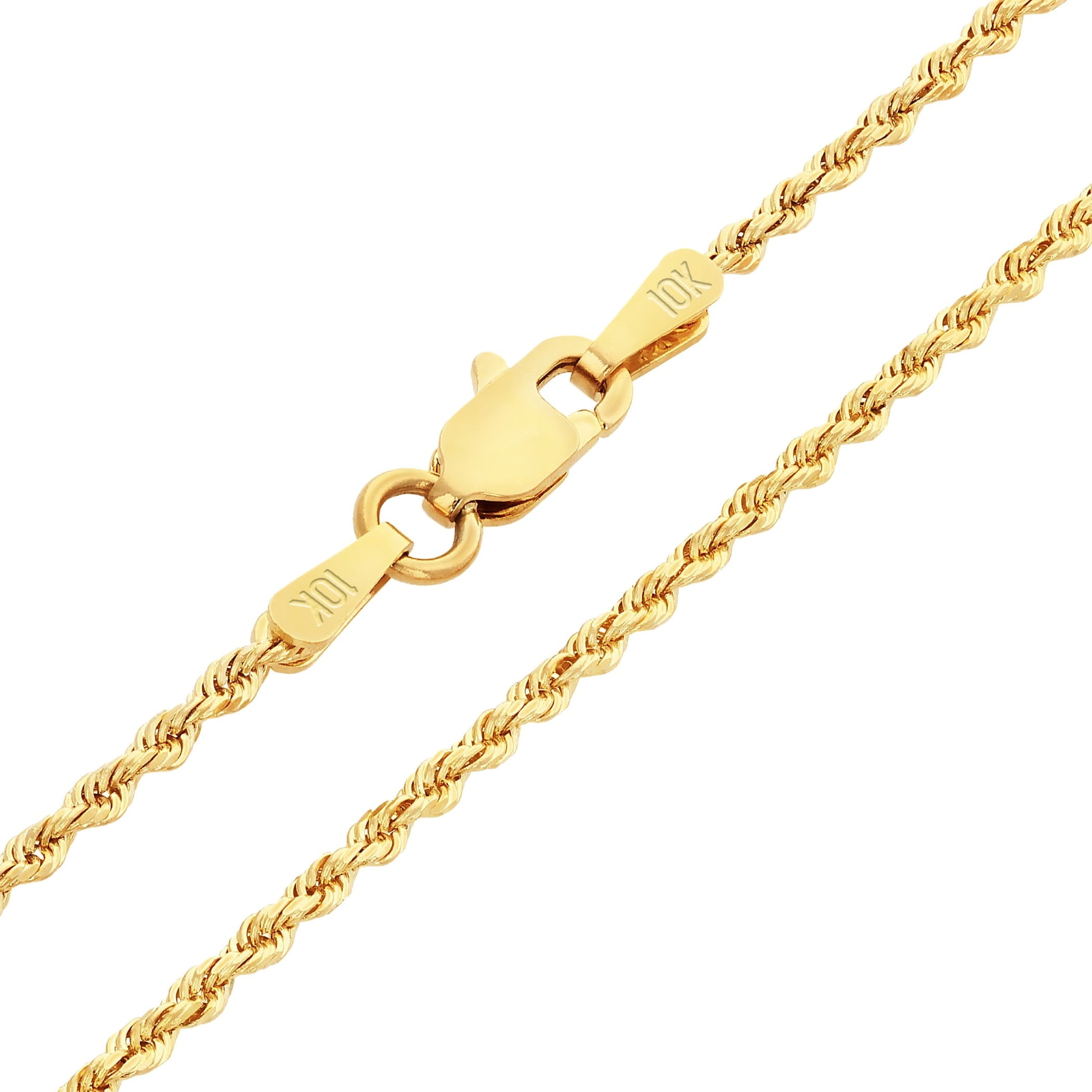 Nuragold 10k Real Yellow Gold 1.8mm Rope Chain Diamond Cut Necklace (16"-30") Italian Jewelry for Men & Women