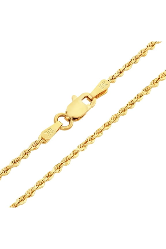 10k Real Yellow Gold 1.8mm Rope Chain Diamond Cut Necklace (16"-30") Italian Jewelry for Men & Women