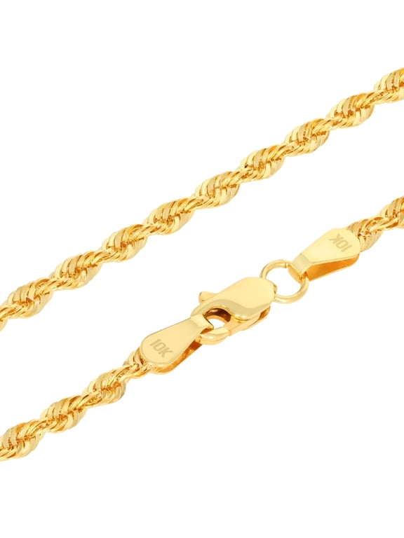 10k Real Yellow Gold 2.5mm Rope Chain Diamond Cut Lightweight Necklace (16"-30") Italian Jewelry for Men & Women