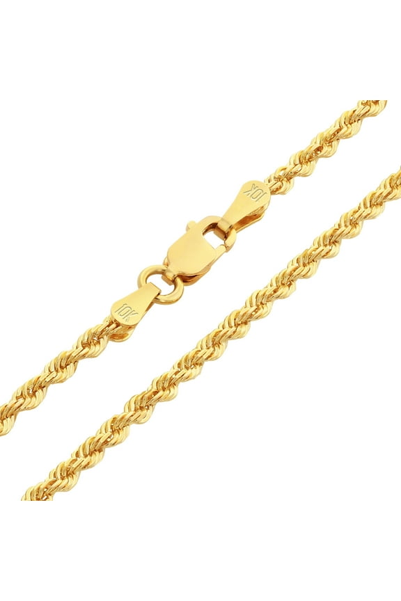 10k Real Yellow Gold 2.5mm Rope Chain Diamond Cut Necklace (16"-30") Italian Jewelry for Men & Women