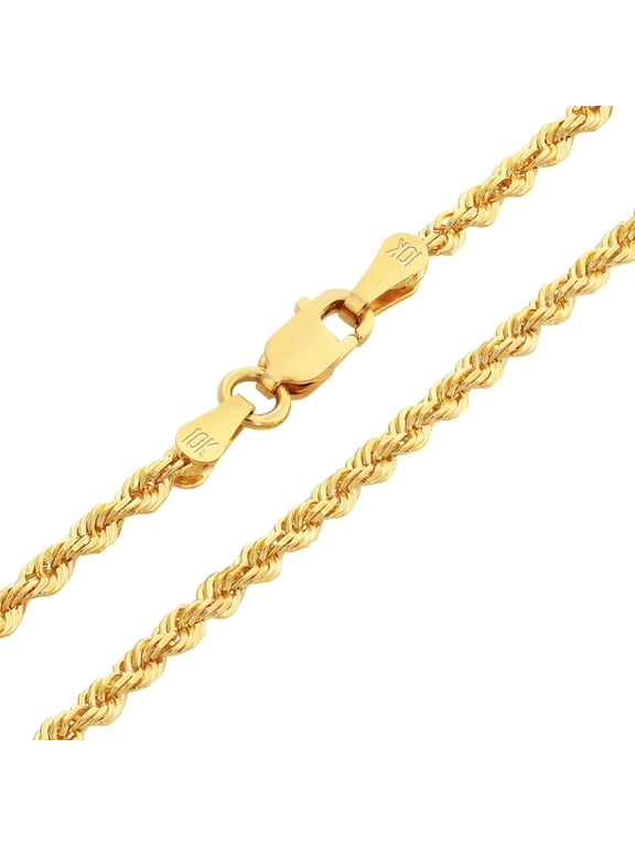 10k Real Yellow Gold 2.5mm Rope Chain Diamond Cut Necklace (16"-30") Italian Jewelry for Men & Women