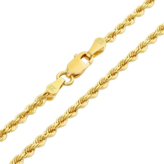 Nuragold 10k Real Yellow Gold 2mm Rope Chain Diamond Cut Necklace (16"-30") Italian Jewelry for Men & Women
