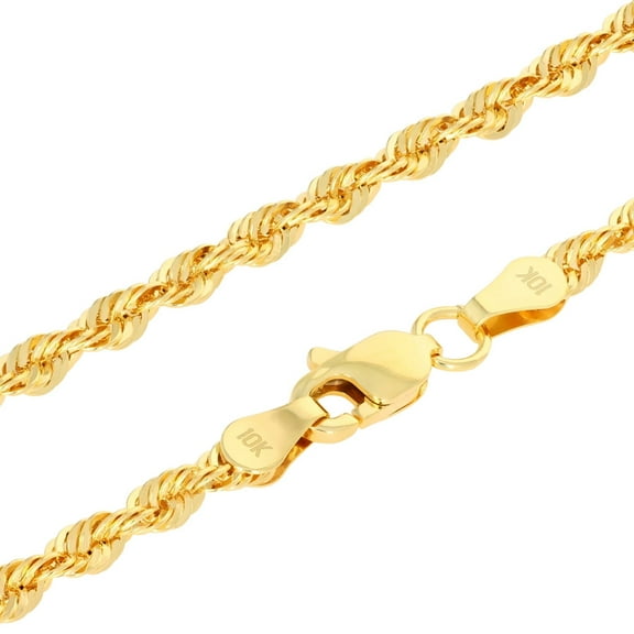 Nuragold 10k Real Yellow Gold 3mm Rope Chain Diamond Cut Lightweight Necklace (16"-30") Italian Jewelry for Men & Women
