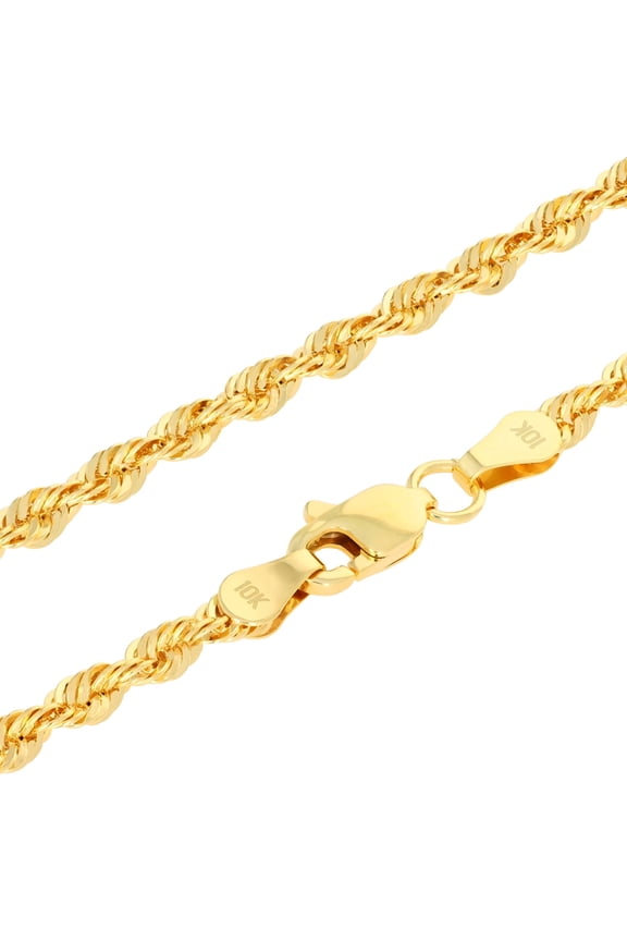10k Real Yellow Gold 3mm Rope Chain Diamond Cut Lightweight Necklace (16"-30") Italian Jewelry for Men & Women