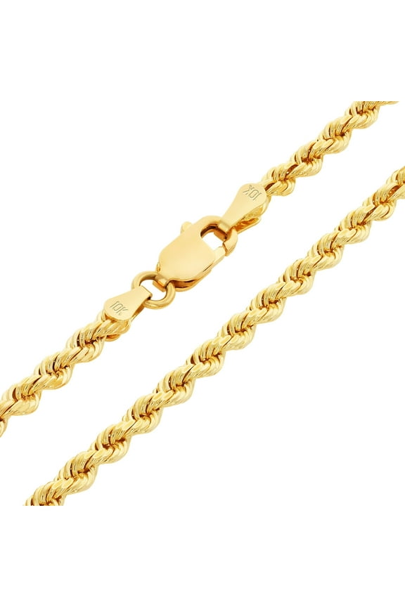 10k Real Yellow Gold 3mm Rope Chain Diamond Cut Necklace (16"-30") Italian Jewelry for Men & Women