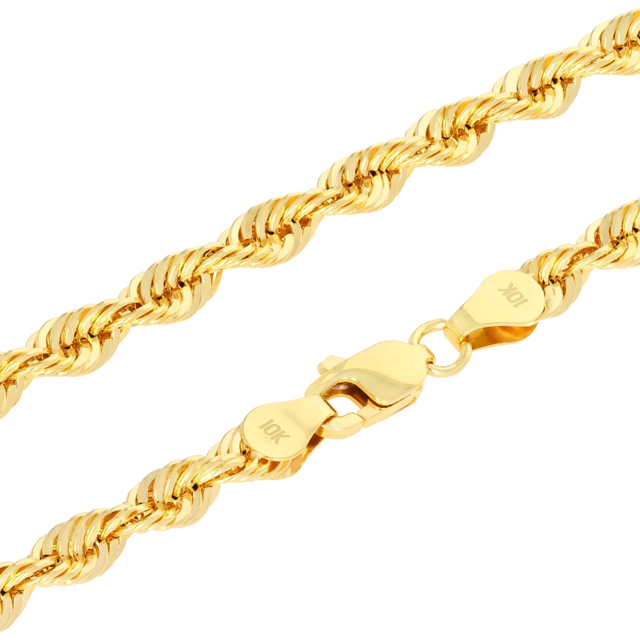 Nuragold 10k Real Yellow Gold 4mm Rope Chain Diamond Cut Lightweight Necklace (16"-30") Italian Jewelry for Men & Women