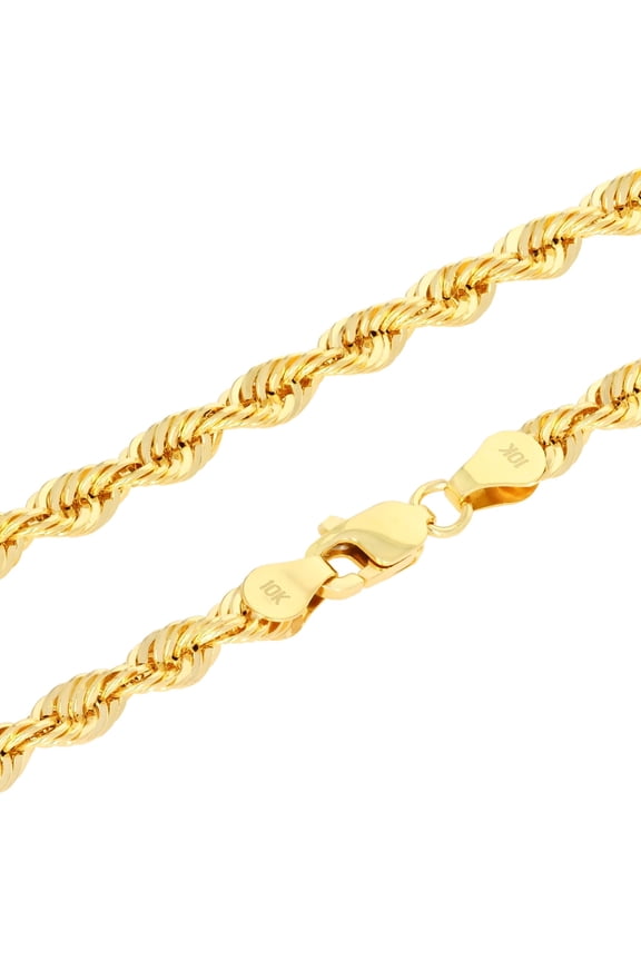 10k Real Yellow Gold 4mm Rope Chain Diamond Cut Lightweight Necklace (16"-30") Italian Jewelry for Men & Women
