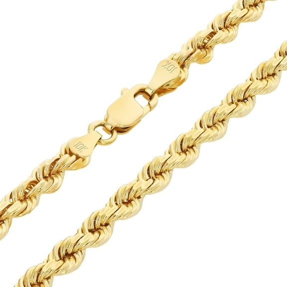 Nuragold 10k Real Yellow Gold 4mm Rope Chain Diamond Cut Necklace (16"-30") Italian Jewelry for Men & Women