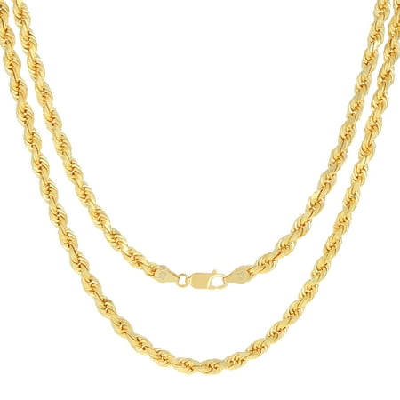 Nuragold 10k Real Yellow Gold 5mm Rope Chain Diamond Cut Necklace (16"-30") Italian Jewelry for Men & Women