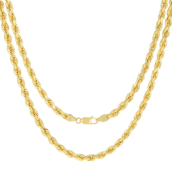 Nuragold 10k Real Yellow Gold 5mm Rope Chain Diamond Cut Necklace (16"-30") Italian Jewelry for Men & Women