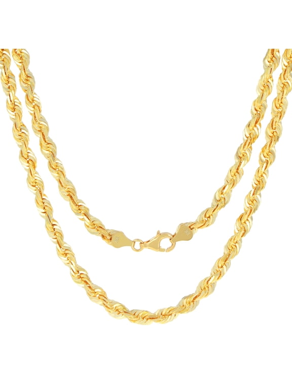 10k Real Yellow Gold 6mm Rope Chain Diamond Cut Necklace (16"-30") Italian Jewelry for Men & Women