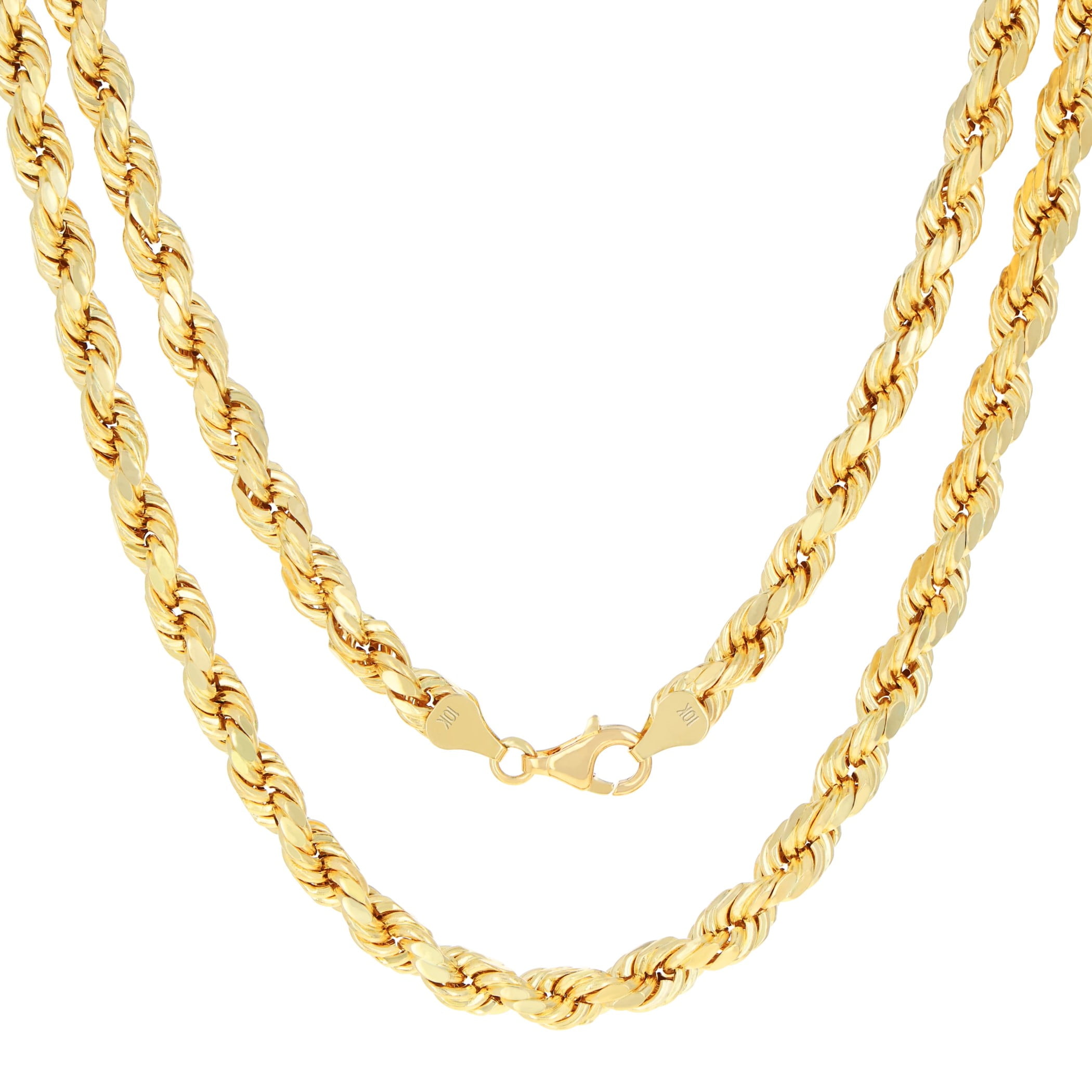 Nuragold 10k Real Yellow Gold 7mm Rope Chain Diamond Cut Necklace (18"-30") Italian Jewelry for Men