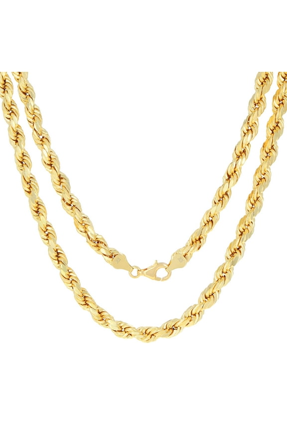 10k Real Yellow Gold 7mm Rope Chain Diamond Cut Necklace (18"-30") Italian Jewelry for Men