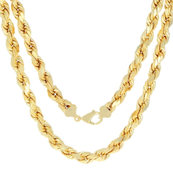Nuragold 10k Real Yellow Gold 8mm Rope Chain Diamond Cut Necklace (20"-30") Italian Jewelry for Men
