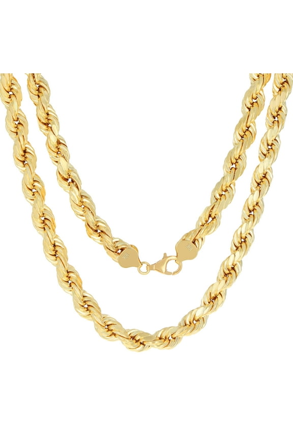 10k Real Yellow Gold 9mm Rope Chain Diamond Cut Necklace (22"-30") Italian Jewelry for Men