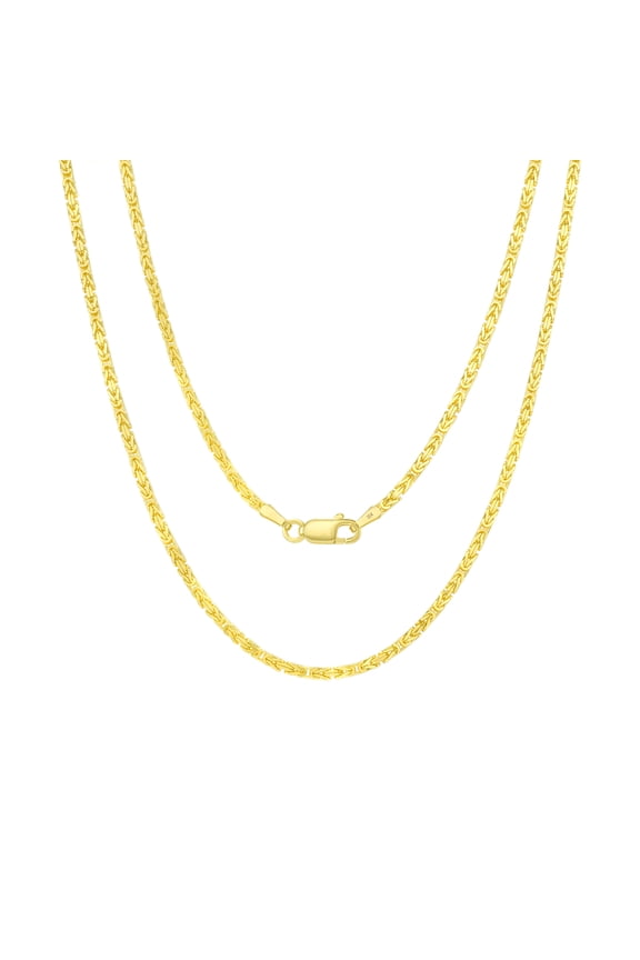 10k Real Yellow Gold Byzantine Square Link 2mm Necklace (16"-24") Italian Jewelry for Men & Women
