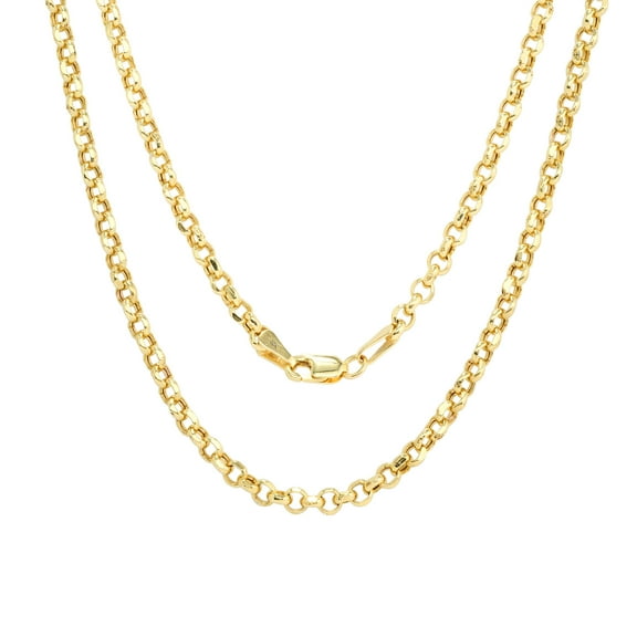 Nuragold 10k Real Yellow Gold Cable 3mm Rolo Round LInk Chain Necklace (16"-30") Italian Jewelry for Men & Women